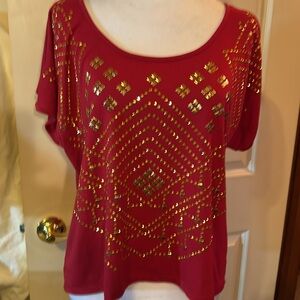 Bongo red w/ gold studs cold shoulder semi open back gently worn perfect cond